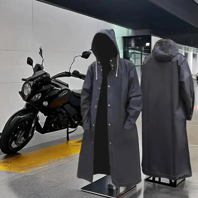 

Black Fashion Adult Waterproof Long Women's Men's Raincoat Hooded Outdoor Motorcycle, Cycling, Hiking, Fishing