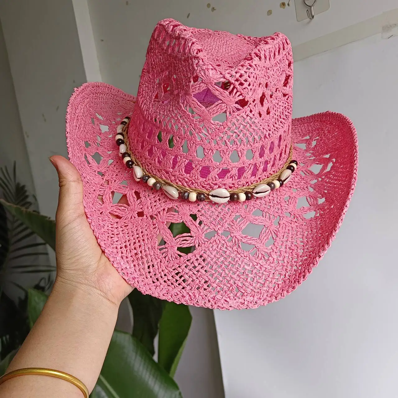 Chapéu de palha rosa estilo co - Cowboy Hat Straw avaliação e preço