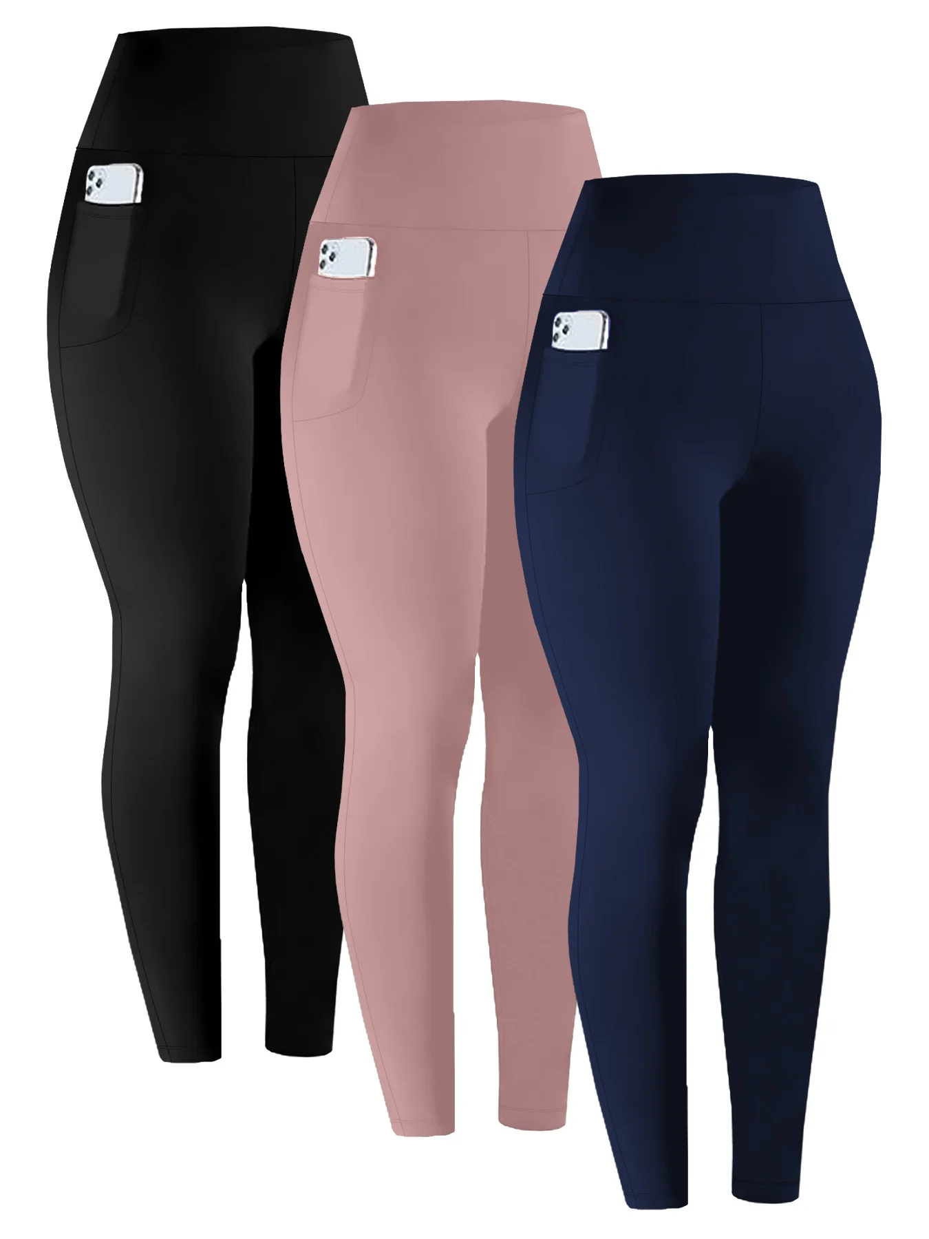 

3 пары супермягких спортивных леггинсов с карманами для женщин, обтягивающие брюки с высокой талией для тренировок, йоги и бега.