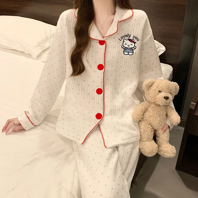Hot Sanrio Anime Hello Kitty Women'S Pajamas Cartoon Kawaii Style Youth Women Home Clothing Teen Thicken Warm Winter Pajamas Toy