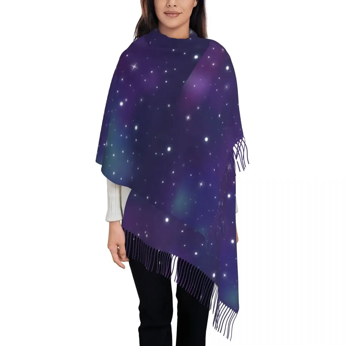 Personalized Printed Lovely Galaxy Long Pile Fringe Men Scarf Women'S Anti Chill 