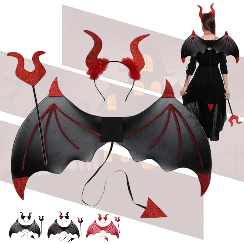 Halloween Novel Bat Wing Vampirina Costume Devil Screen Black Bat Wings Elf Dress Up Party Dance Festival Performance Props Gift