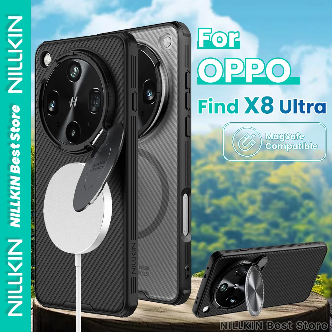 

Чехол Nillkin для телефона OPPO Find X8 Ultra, магнитный чехол для зарядки камеры Magsafe, крышка объектива, подставка 360, полное покрытие, черный твердый чехол