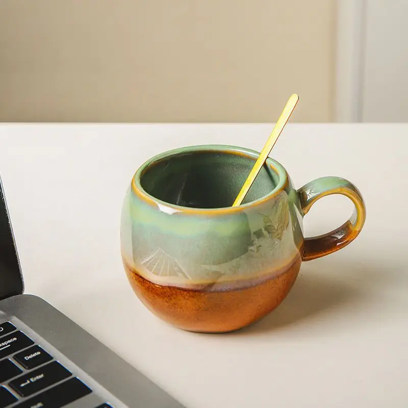 Coffee Cup Ceramic Ins High-value Mug with Lid and Spoon Water Home Breakfast Large Capacity Straw
