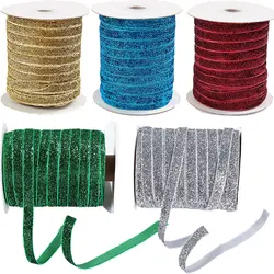 50Yards Metallic Glitter Velvet Ribbon 3/8Inch Single Face Sparkle Ribbon Gradient Gold Silver Ribbons DIY Crafts Gift Wrapping