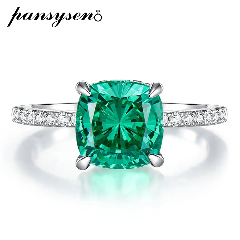 

PANSYSEN Vintage Solid 925 Sterling Silver 9MM Green Paraiba Tourmalin High Carbon Diamond Ring for Women Fine Jewelry Wholesale