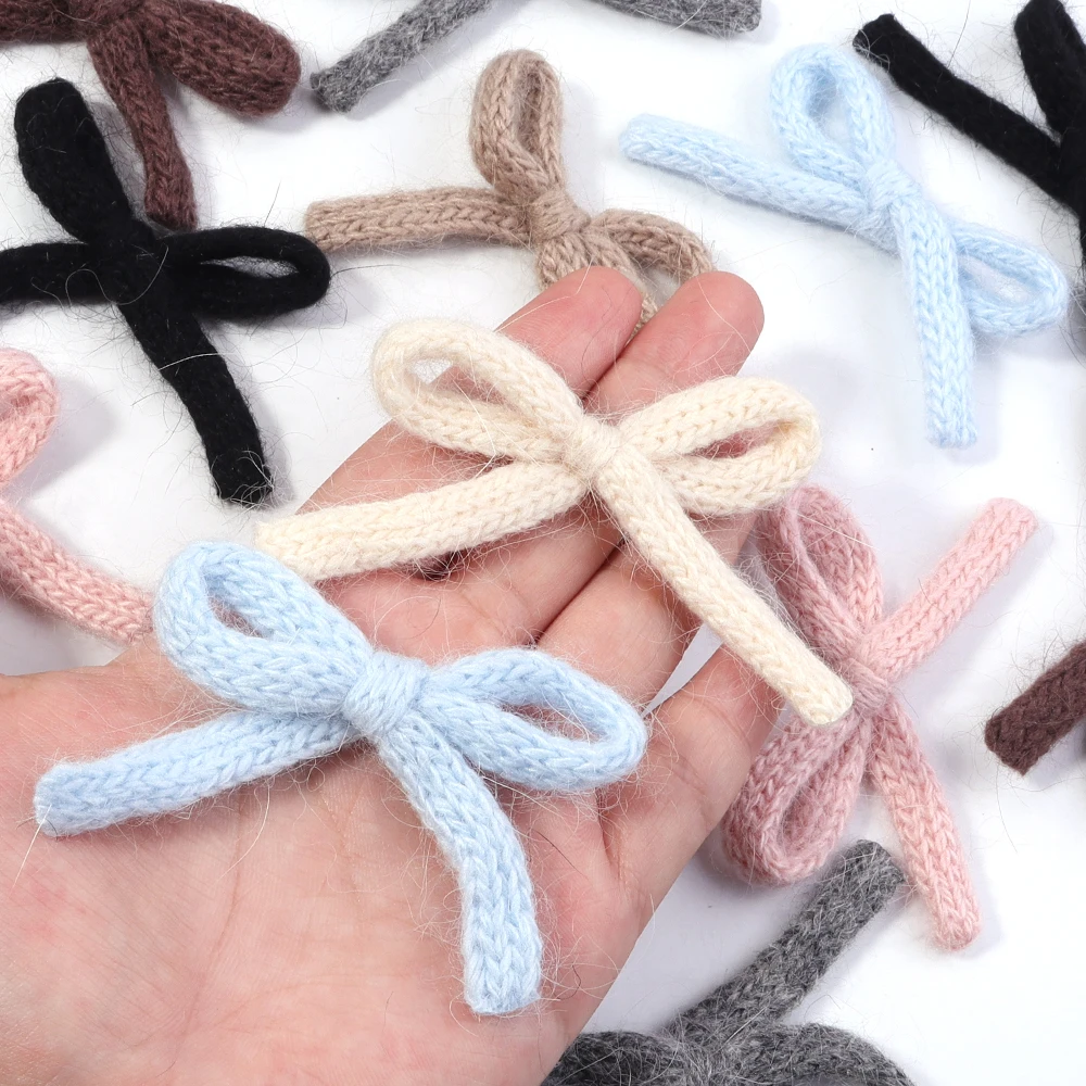6pcs/lot Knitting Wool Weave Bowknot Cute Fluffy Bows For Jewelry Making DIY Bows Hair Clips Clothes Decor Accessories