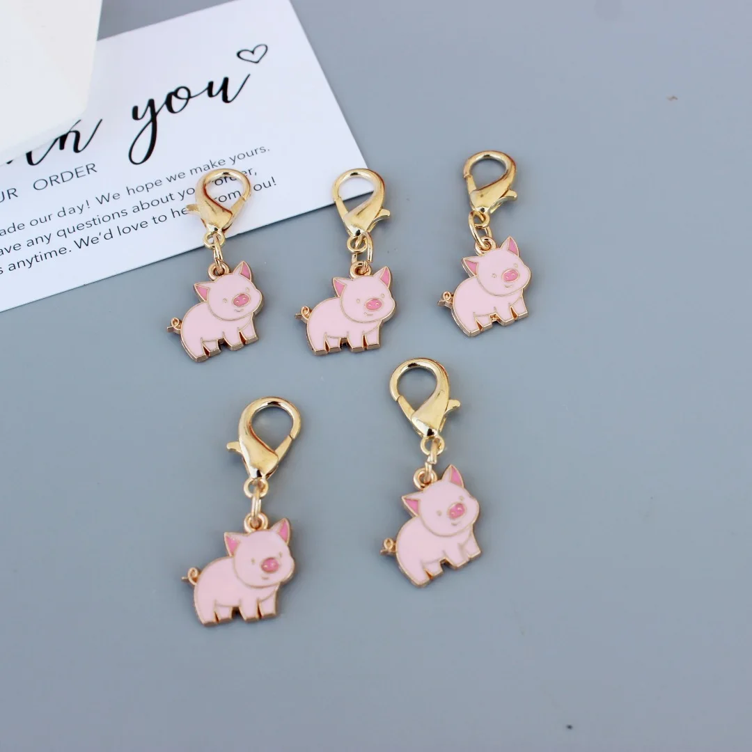 5 Stück rosa, niedliche Cartoon-Schlüsselanhänger mit Schweinchen- und Hummer-Motiv, Taschenaccessoires, niedliche Schweinchen-DIY-Handarbeitsornamente, Taschenaccessoires