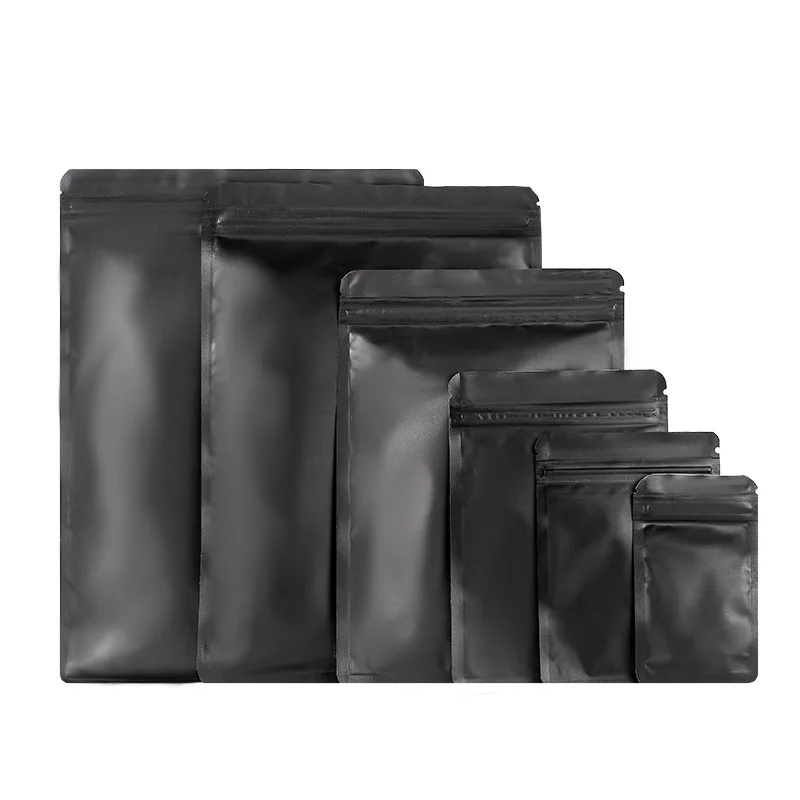 1000Pcs Resealable Coffee Herb Powder Zipper Pack Bag Smell Proof Flat Pouch Matte Black Small Aluminum Foil Zip Lock Mylar Bags