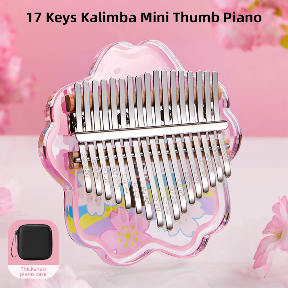 17 Keys Thumb Piano Instrument Mini Thumb Piano Cartoon Cute Kalimba Music Box Gift for Beginners Interesting Party Travel