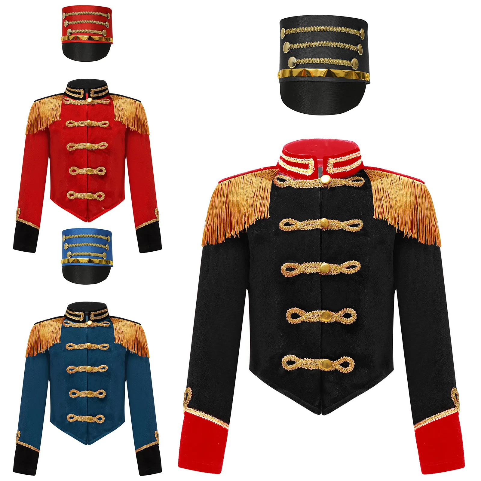 Boys Ringmaster Jacket Coat with Hat Set Girl Halloween Nutcrackers Fairy Tale Drama Drum Trumpet Royal Honor Guard Uniform Suit