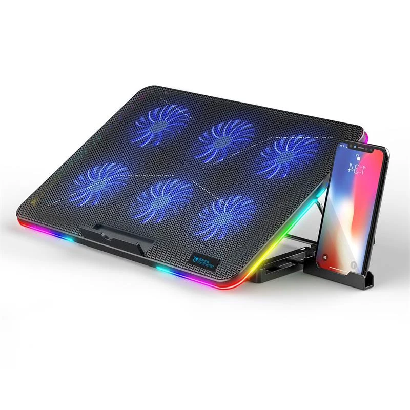 Heavy Duty RGB Multi Angle Adjustment Laptop Cooler Lightweight Foldable 15.6 Inch Laptop Cooling Stand Gaming Fan Cooler Pad