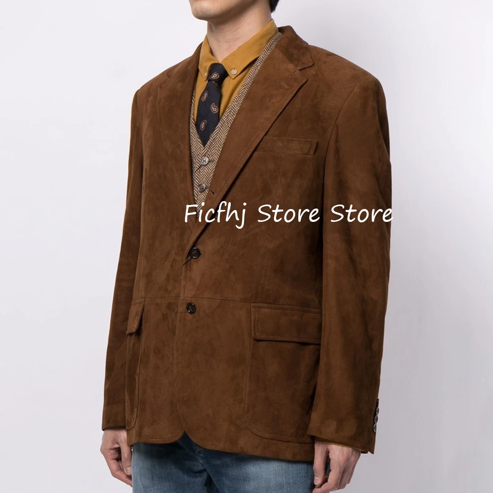 

New in Suits and Blazers for Man Two Large Flap Pockets Casual Fashion Suit Top Men's Jackets Suede Fabric Costumes Coats Blazer