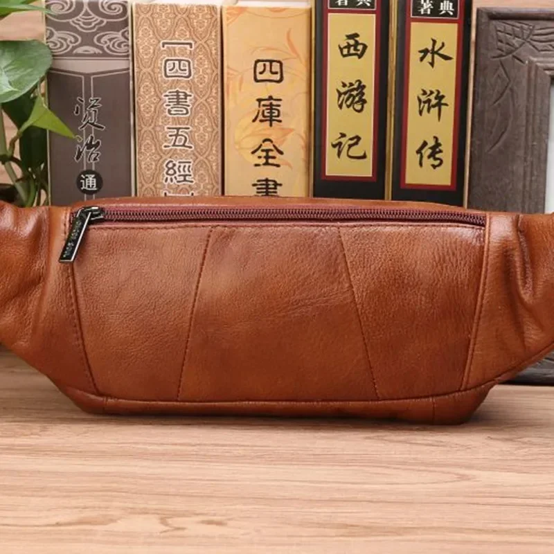 Real Cowhide Men Waist Bags Bum Sling Chest Pack Casual Pocket Shoulder Pouch Male Genuine Leather Loop Hip Belt Fanny Bag