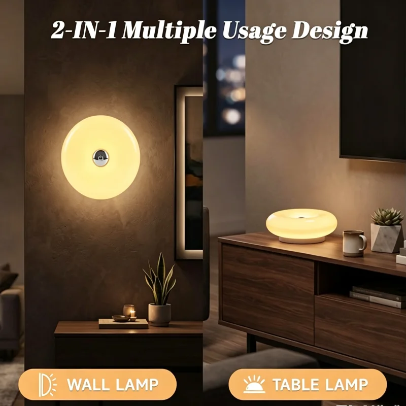 Donut Shaped Ring Lamp Usb-c Rechargeable Warm Soft Light Touch Adjustable Ins Style Led Lamp Household Bedroom Table Wall Light