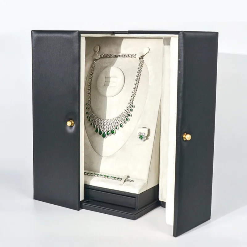 Leather Jewelry Set Display Box Luxury Necklace Earring Ring Set Showcase Boxes High-end Jewelry Storage Container Bracelet Case