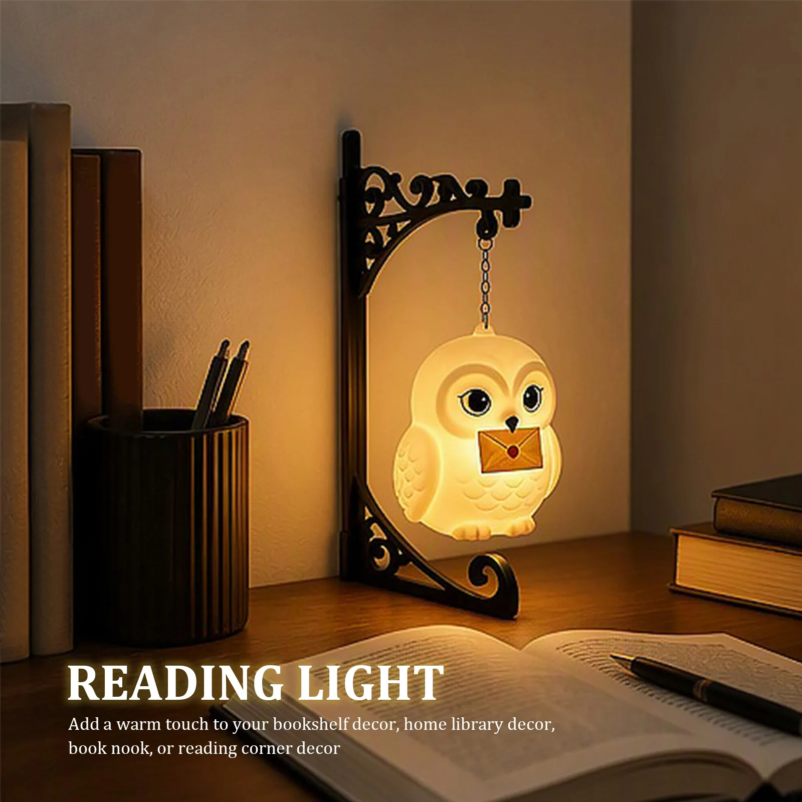 Decorative Owl Hanging Bookshelf Iron Light Bookend Reading Corner Library Bedroom Office Home Shelf