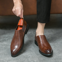 Men Fashion Le Fu Shoes Black Brown Pointed PU One Step Comfortable Business Brand Formal Shoes Italian Gentleman Social Shoes