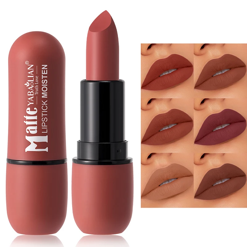 6-Color Lipstick Matte Sexy Velvet Lips Smooth Contour Pencil Brown Lip Waterproof Long-Lasting Color Lips 1Pcs Lipgloss Makeup