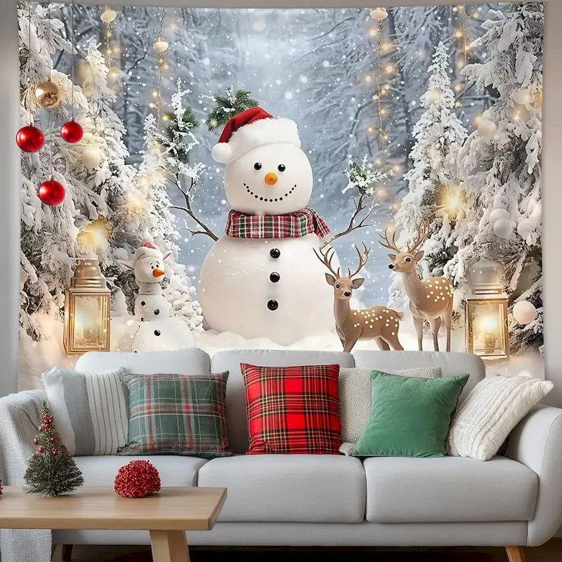 VIKAMA Snowman Reindeer Forest Tapestry Wall Hanging, 6 Designs, Wall Decor for Bedroom Living Room Dorm