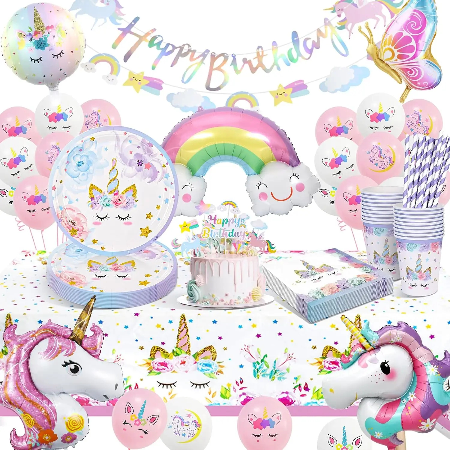 Unicorn Birthday Party Tableware Set Decorations Paper Plates Cups Napkins 16 Guests Baby Shower Supplies Favors 4 5 7 Years view 2