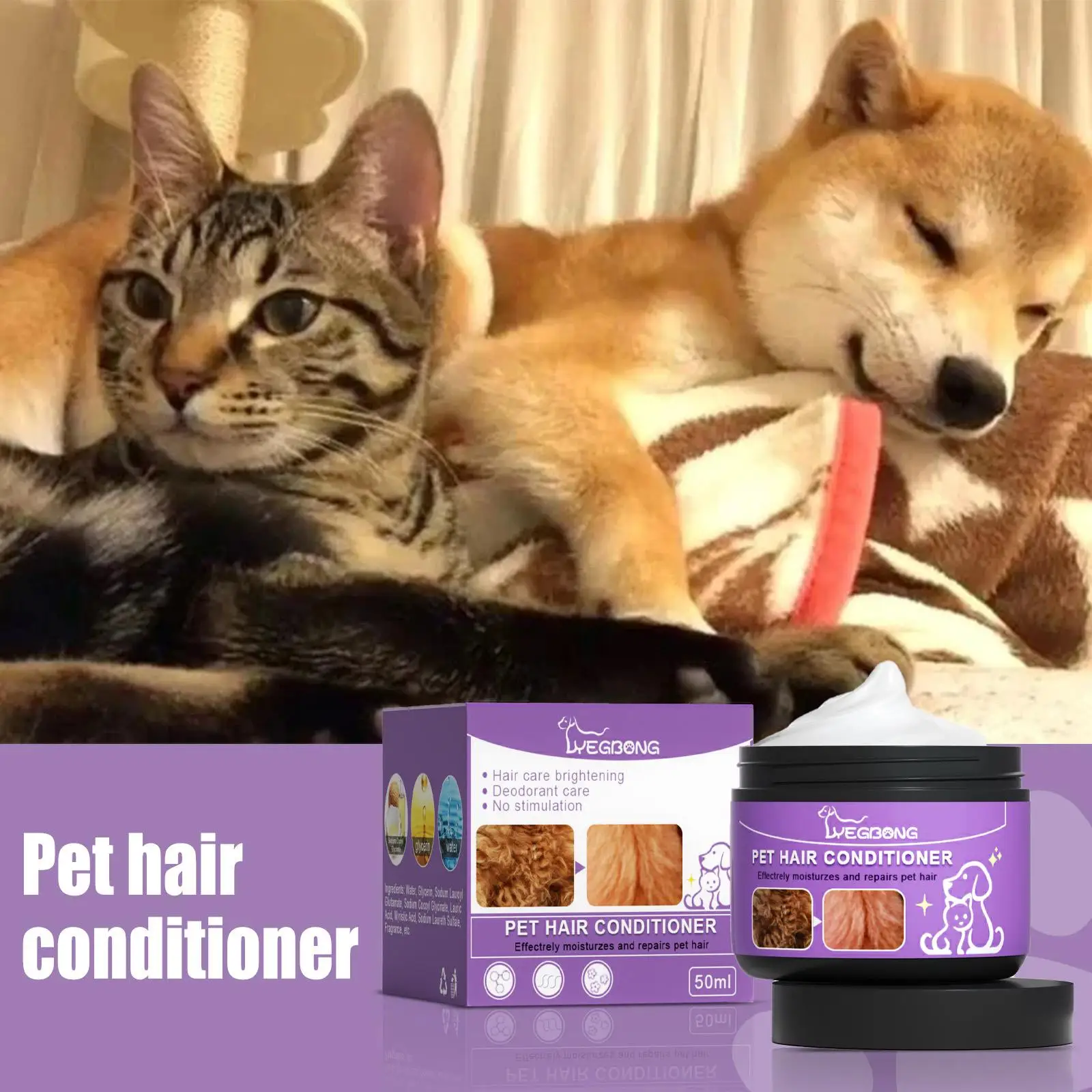 

Smoothing Pet Hair Conditioner Cream Degrease Stain Remover Puppy Dog Cat Hydration Control for Coat Care
