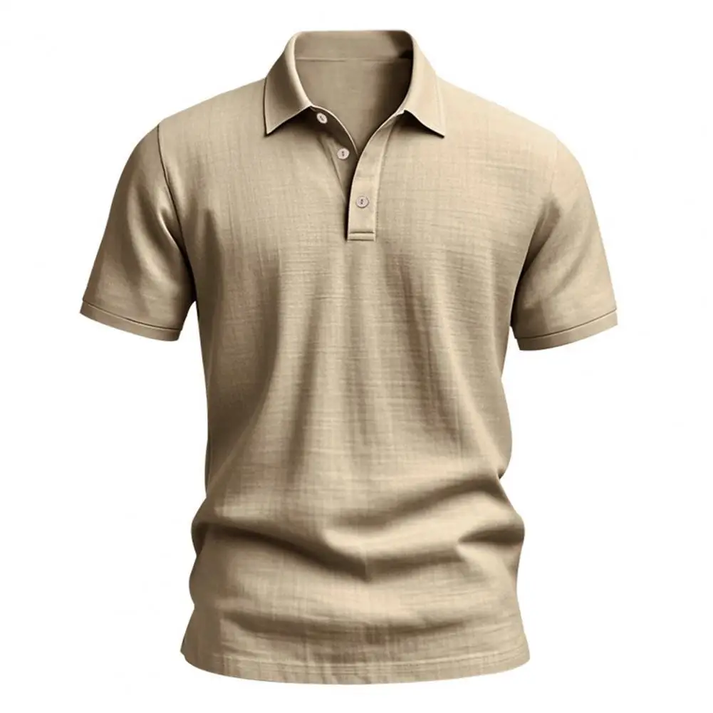 Loose Fit Men Shirt Men's Linen Short Sleeve Shirt Summer Breathable Casual Button-up Solid Color Lapel Collar for Everyday