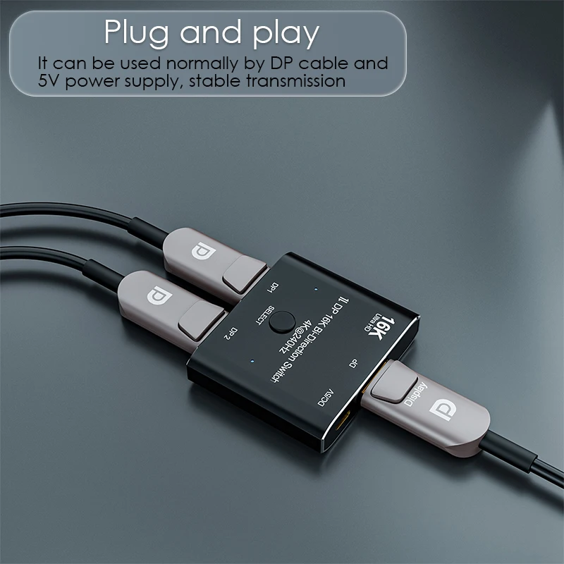 1x2/2x1 محول Displayport 16K DP ثنائي الاتجاه الفاصل 2 في 1 خارج منفذ العرض فيديو 8K/120 هرتز 4K/240 هرتز لعبة PS4/5 Xbox PC