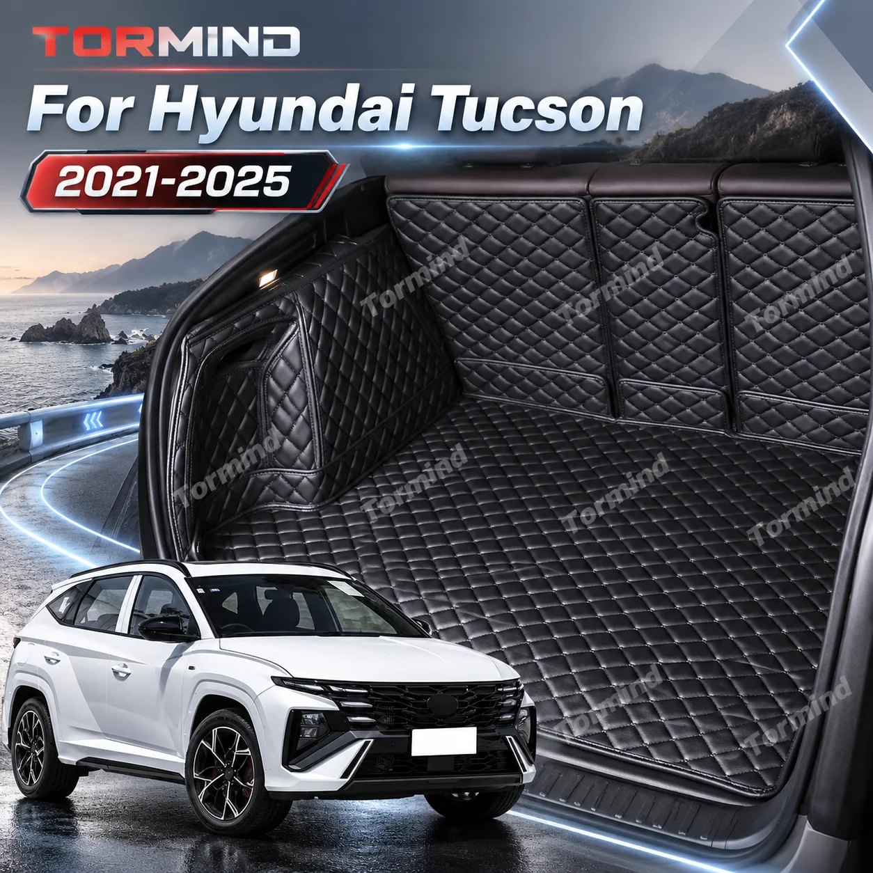 Tormind For Hyundai Tucson 2021-2025 24 23 Car Trunk Mats Carpet Cargo Liner Car Backrest Pad Interior Accessories Protector