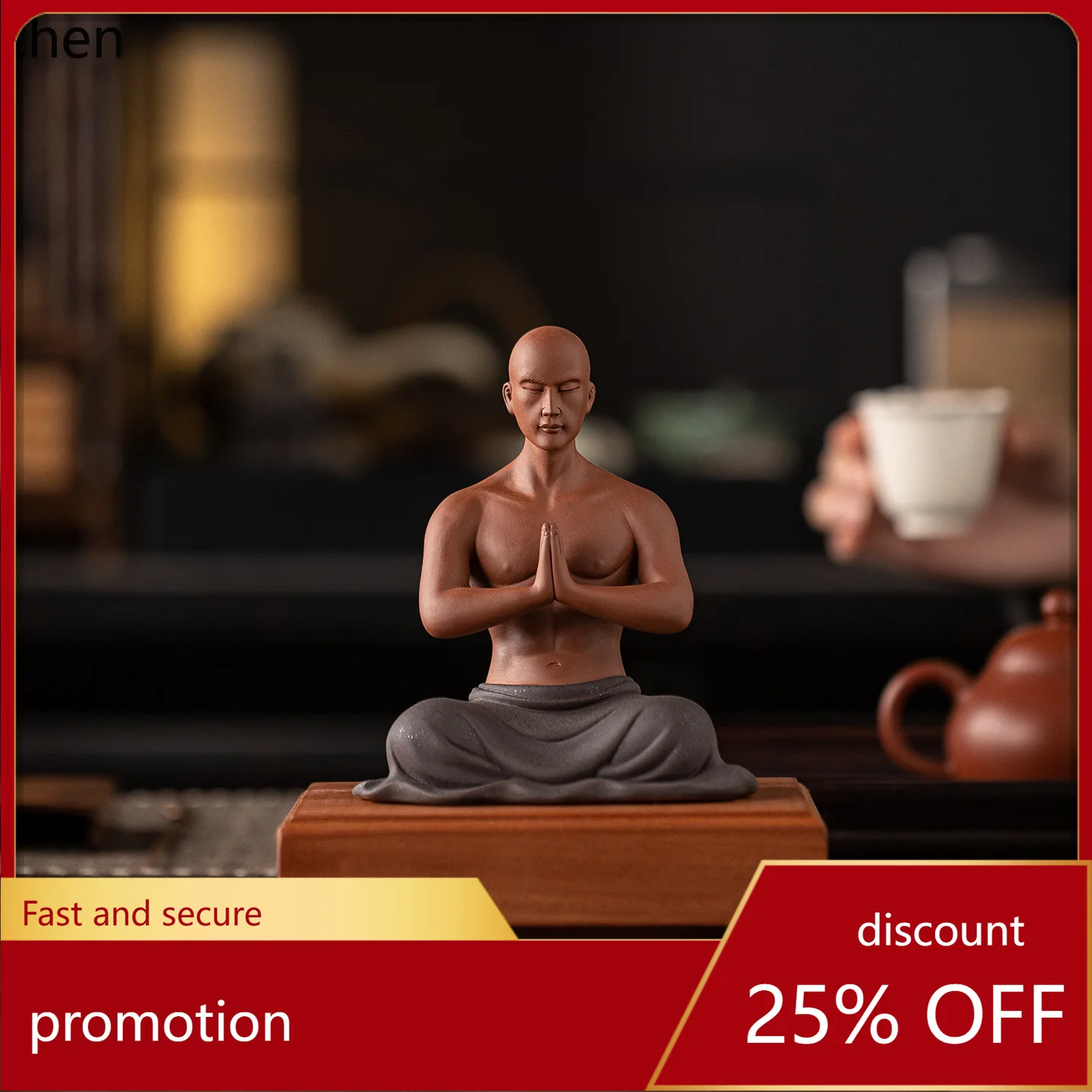 

Cz1 creative purple clay little monk tea pet ornament - chinese style zen character tea room decoration
