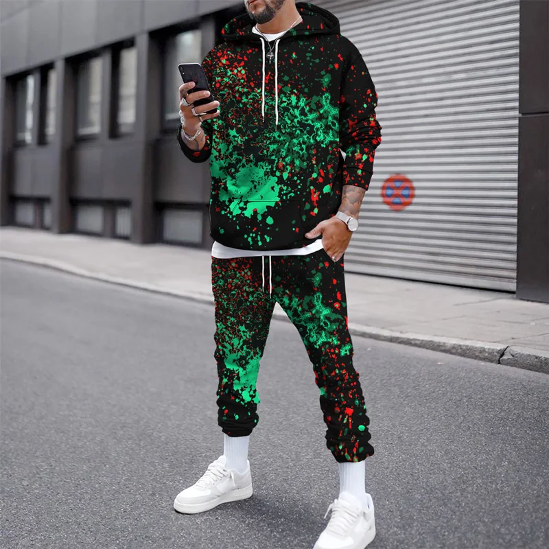 Camouflage Patterns Digital Print Men\'s Hoodies+Pants Tracksuit Two Piece Fashion Men Kids Fall/winter Casual Street Sweatshirt