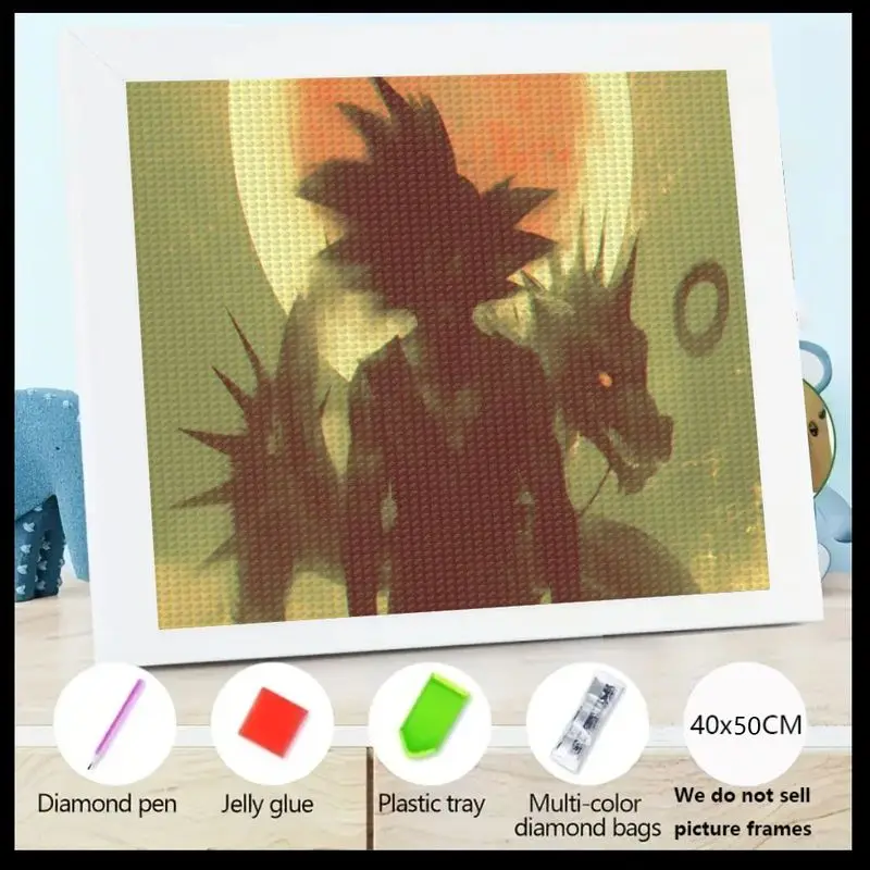 

1PC 5D DIY Full Drill Diamond Painting Kit, Epic Dragon Ball Z Goku & Shenron Silhouette Anime Art, Crystal Rhinestone Gem Paint