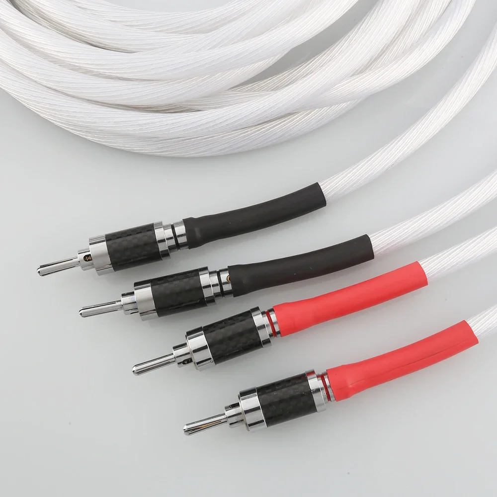 4pcs Hi-end HIFI Silver Plated OFC Speaker Cable With carbon fiber Banana Plug to Y Shape Plugs Speaker Cable Cord Wire
