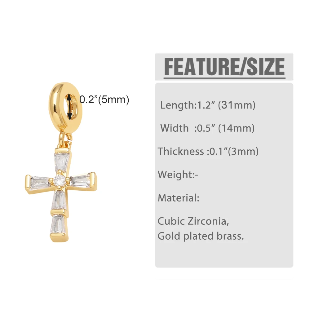 OCESRIO Trendy White Crystal Cross Pendant for Necklaces Copper Gold Plated Heart Flower Jewelry Making Component pdtb675