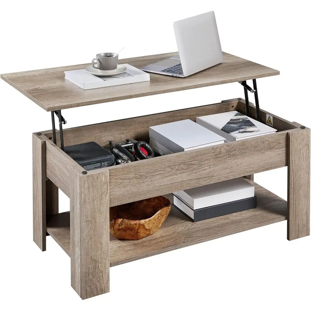 

Modern Coffee Table with Storage and Hidden Compartment, 38.6in Long, Grey, Suitable for Dining and Living Rooms