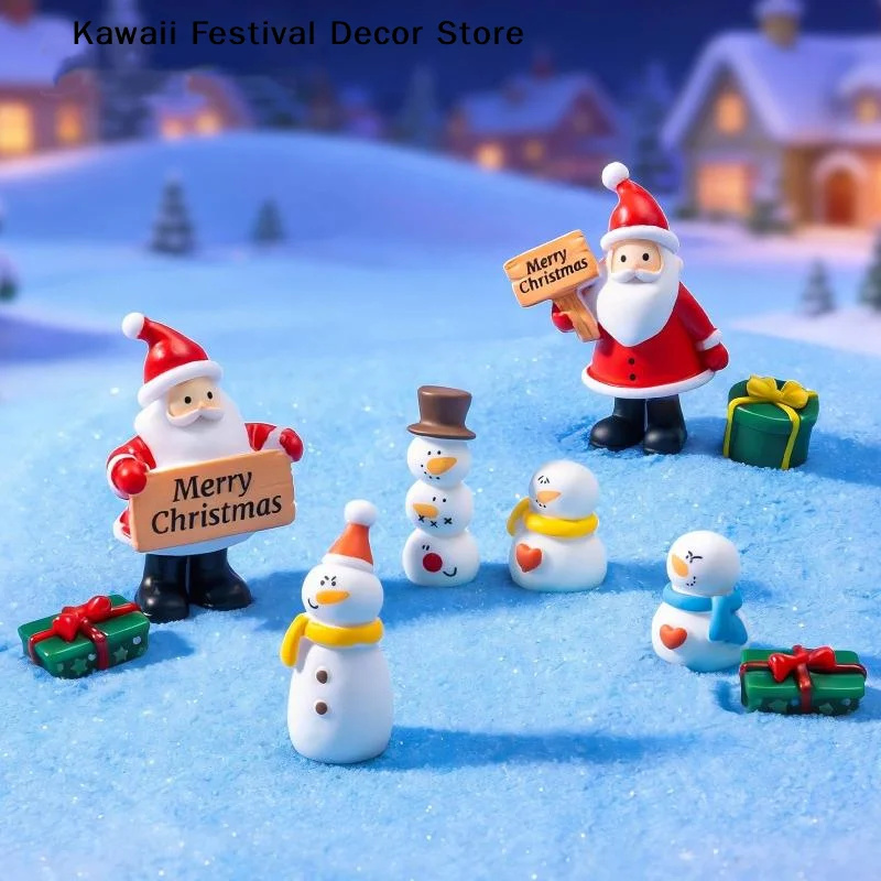 6Pcs Mini Cute Landscape Dollhouse Ornament Home Decorations Bonsai Decor Christmas Figurines Santa Claus Xmas Miniature Snowman