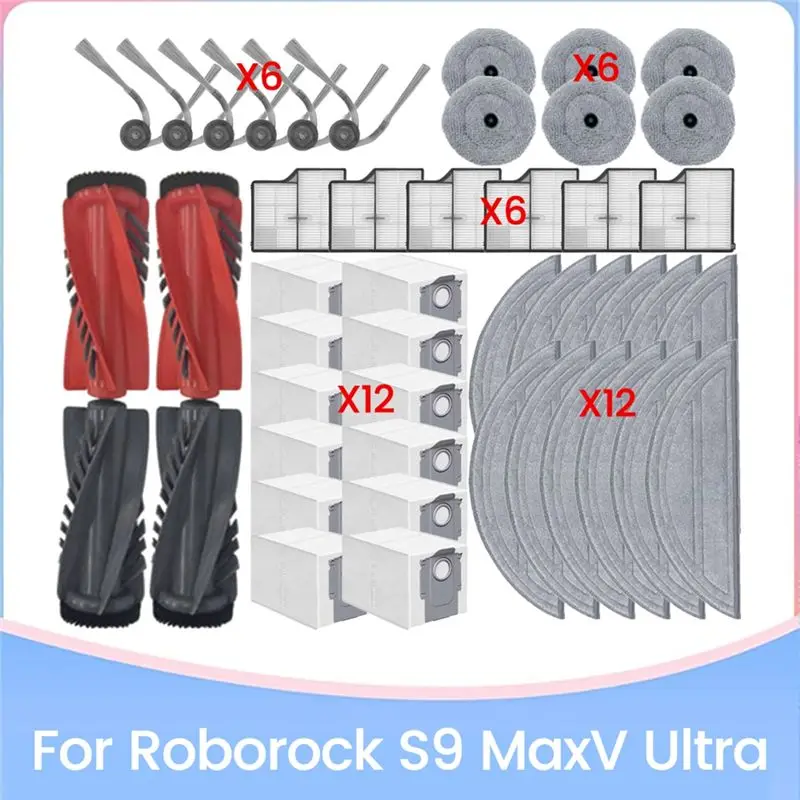 A40Z-For Roborock S9 Maxv Ultra Replacement Parts Brush Hepa Filter Dust Bag Mop Cloth Efficient Cleaning Accessories