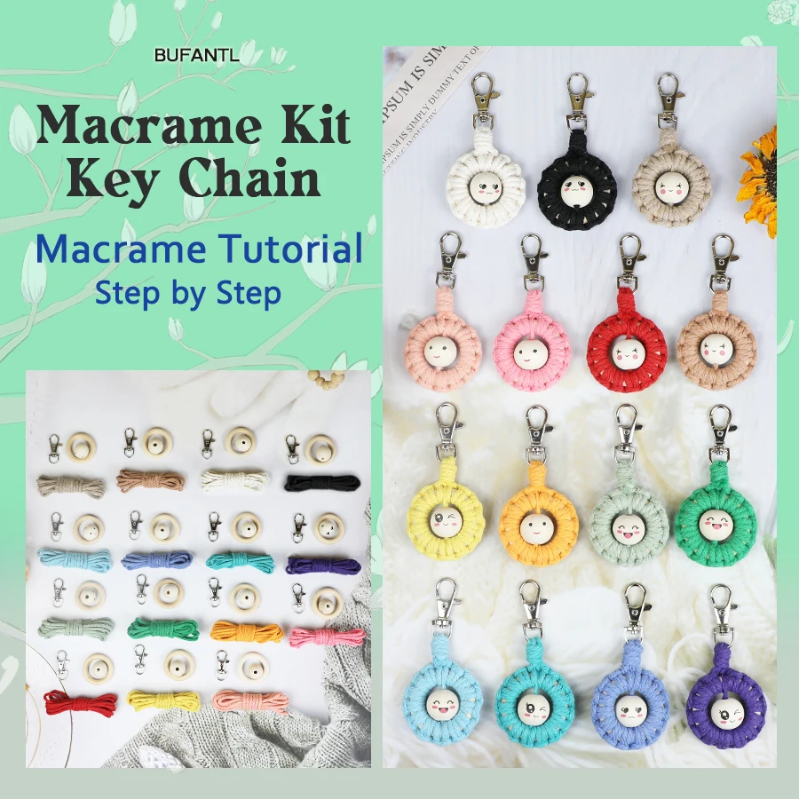 Handmade Knitting Smiley keychain Macrame Kit With Tutorial For Beginner Hand DIY Smiley key Chain Cell Phone Lanyard Pendant