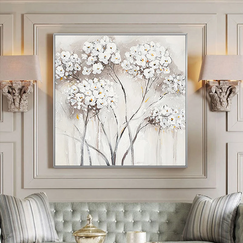 Wall Art 100% Hand-Painted White Flower Oil Painting Modern Home Furnishing Canvas Painting Home Decoration Wall Decor Hanging