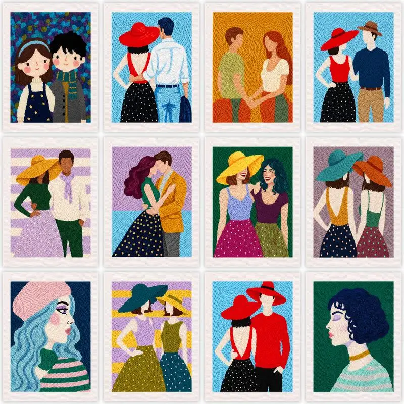 

Punch Needle Kits Couple Love Patterns Easy Sewing for Beginners DIY Punch Needle Yarn Embroidery Set for Craft for Home Decor