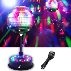 6 Inch Rotating Mirrors Disco Ball Light 5RPM-9RPM Adjustable Rotary Motor Base 24 RGB LED Mood Lights （USB /Battery Powered)