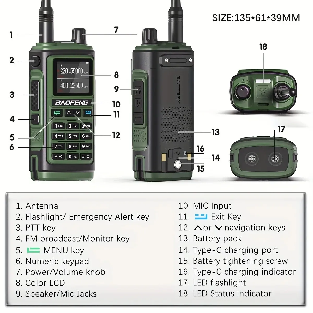 BAOFENG UV-17 전문가용 최대 워키토키, 4 밴드 무선 복사 주파수, 양방향 무선 장거리 무선 공동