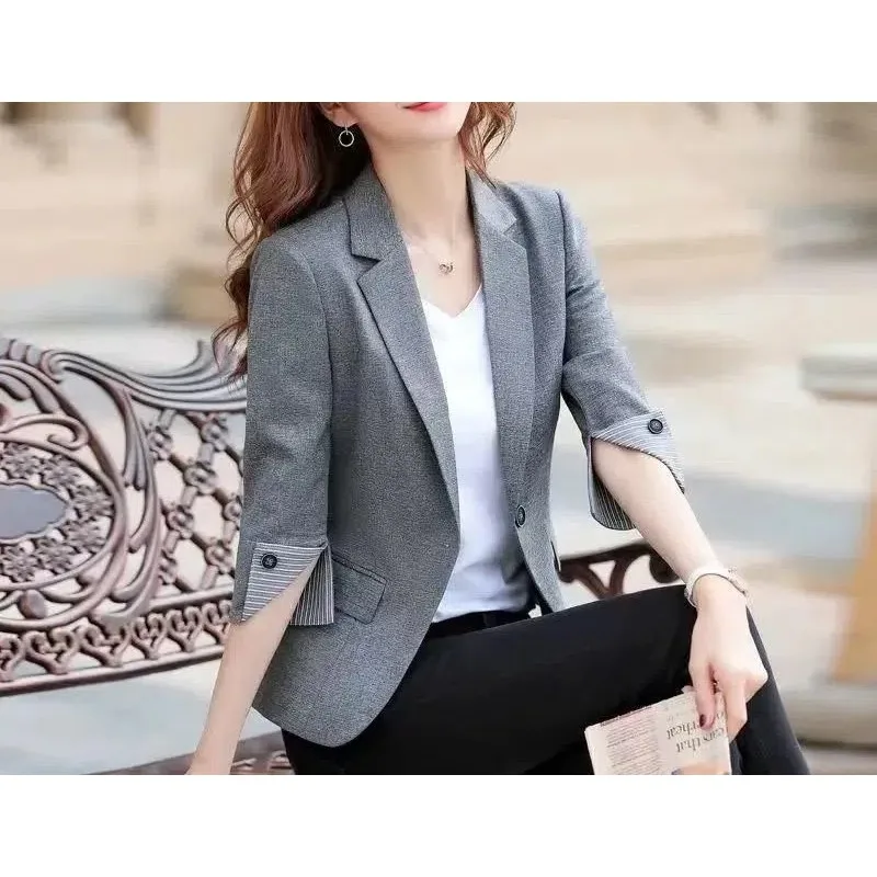 Button Long Sleeve Cardigan Striped Contrast Color Turn-down Collar Shirt Casual Formal Women's Clothing Spring Autumn Tops