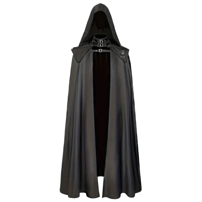 1PCS Long Draped Size Cut Breathable Fabric Medieval Hooded Cloak Retro Wizard Mage Themed Costume