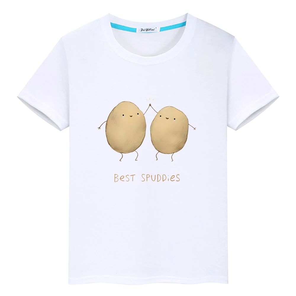 Potato Best Spuddies Cartoon T-shirt 100% Cotton Short Sleeve Summer Tee-shirt Kawaii Funny Casual Boys and Girls Tshirt Graphic