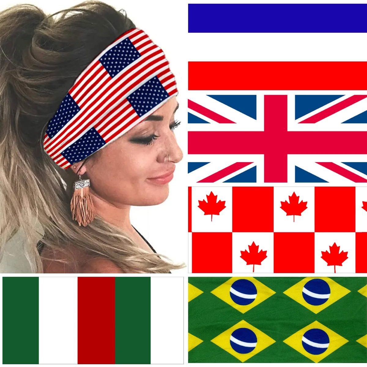 

World Cup National Flag Print Sports Headband Elastic Wide Yoga Hairband Sweatband for Men Women