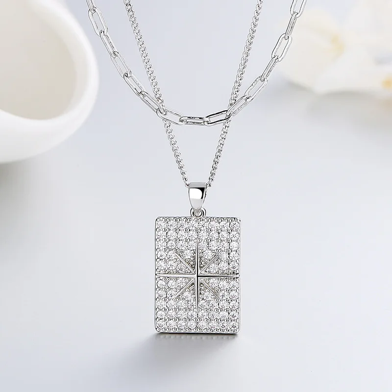 Shinning Eightpointed Star Card Pendant Necklace For Women White Gold Color Thick Plated Sweater Chain Fashion Jewelry for Femal