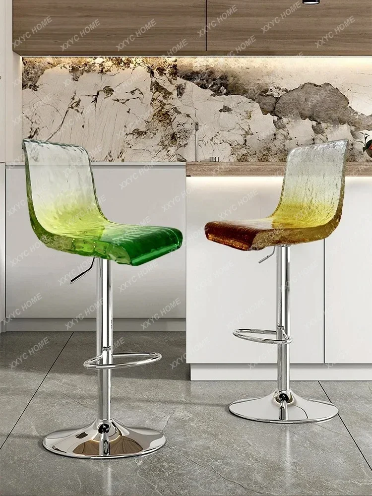 Modern Light Luxury High-Grade Transparent Resin Rotatable Lifting Home Bar Front Desk High Chair