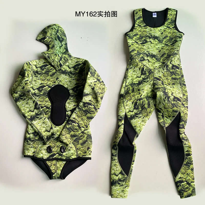 3mmNewMYLEDIFish Hunting Camouflage Neoprene Diving Suit Two-Piece Men\'s Diving Suit Cold-Proof Warm