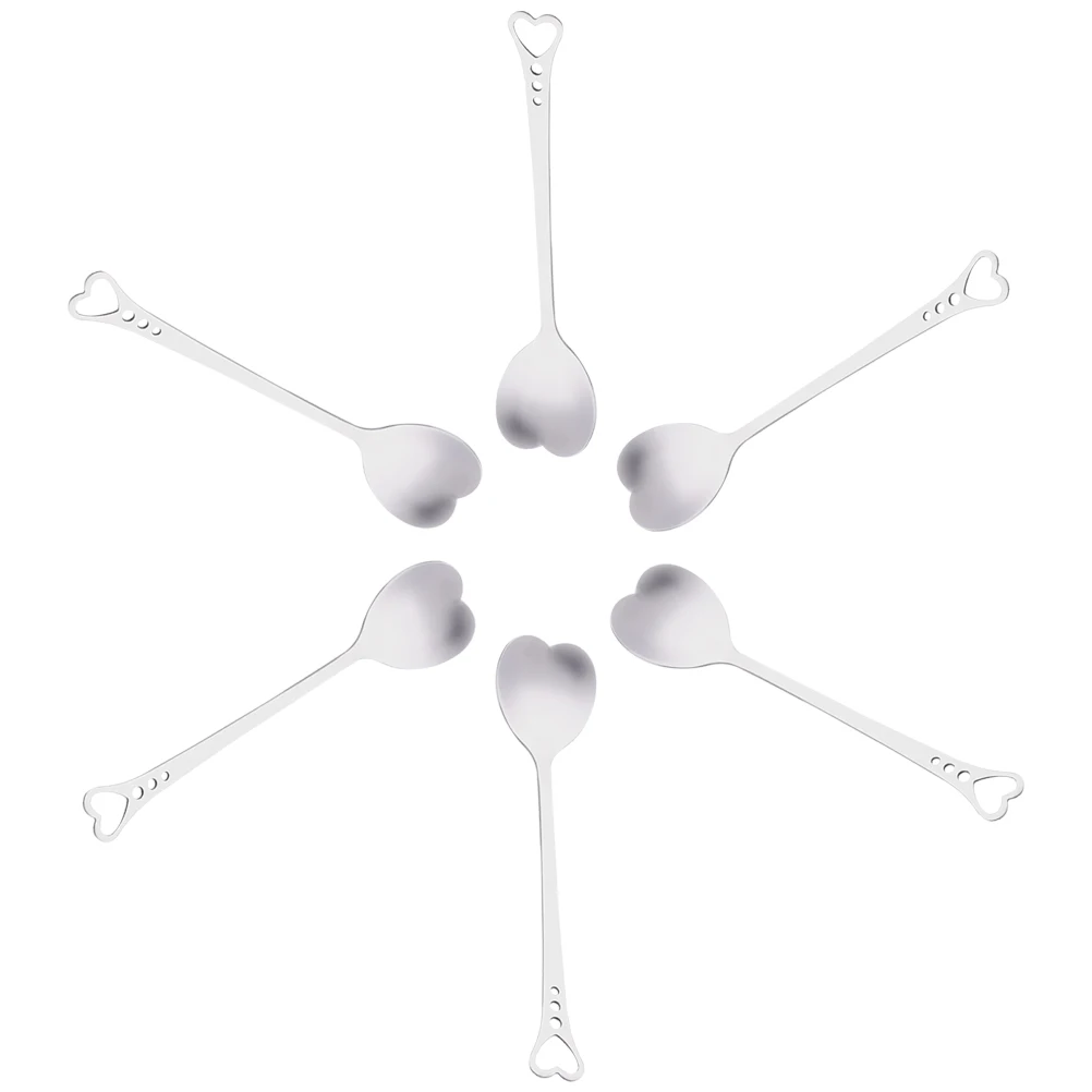

6Pcs Heart Spoon Flatware Safe Long Handle Ideal for Elegant Convenient Stainless Steel Heart Spoon